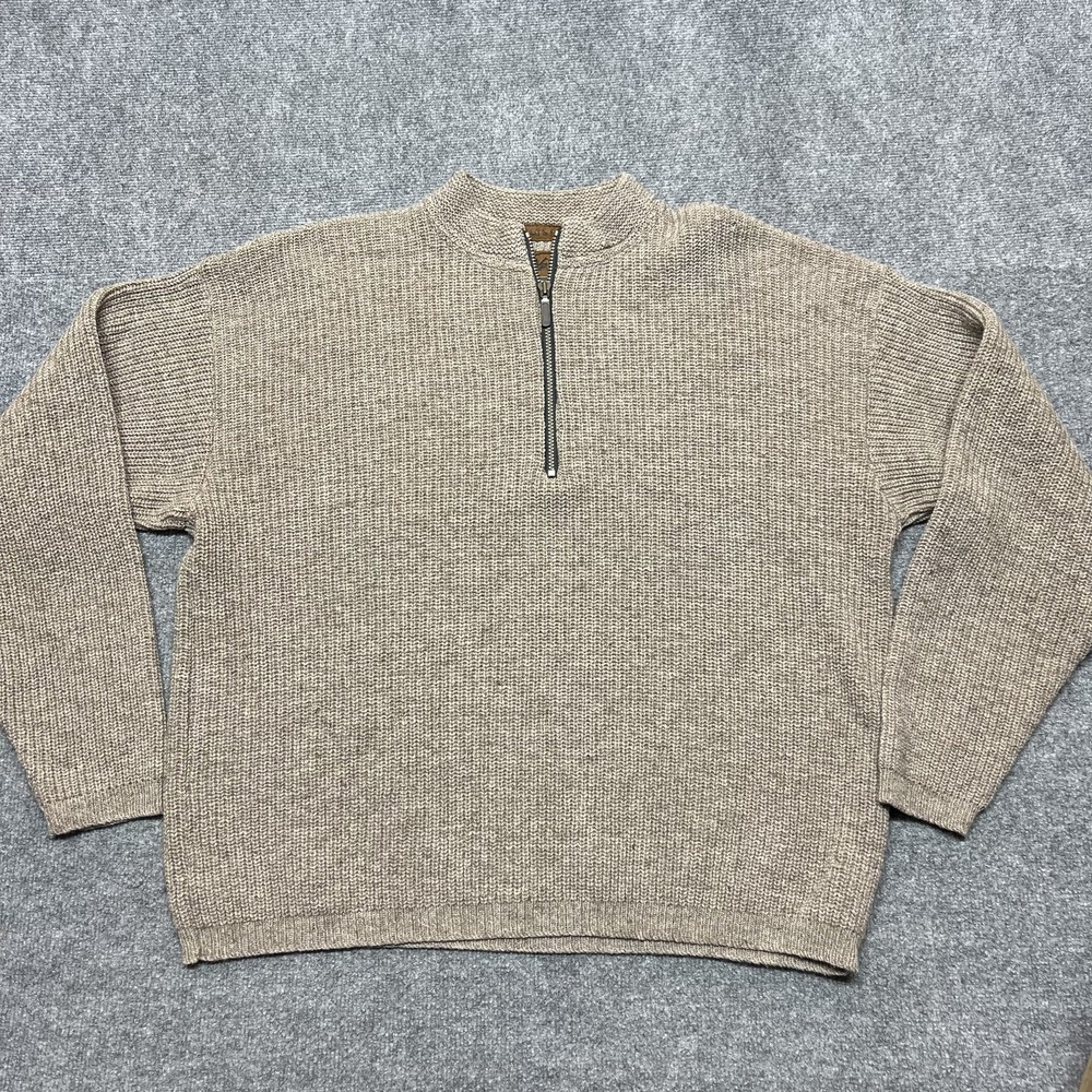 Vintage REI Sweater Mens XL Beige 1/4 Zip Mock Neck Wool Knit Pullover USA